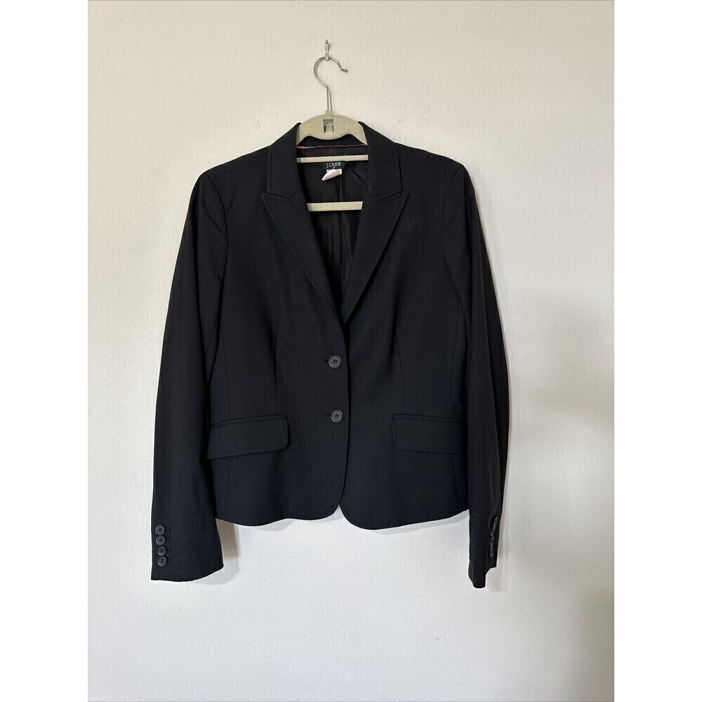 J Crew Wool Blazer Womens Two Button Career Black Size 10 Fully Lined.